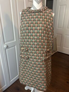 Tuckernuck Green and Brown Plaid Tweed Sleeveless Shift Dress